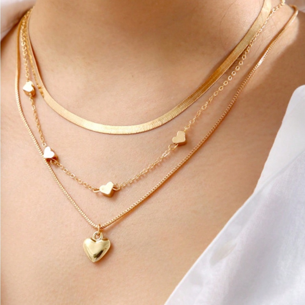 Gold Layered Necklace with Heart Pendant
